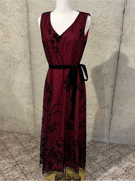 Coldwater Creek Dresses & Skirts - Coldwater Creek Burgundy Sheer Velvet Floral Maxi Dress Y2K Whimsygoth Size 6